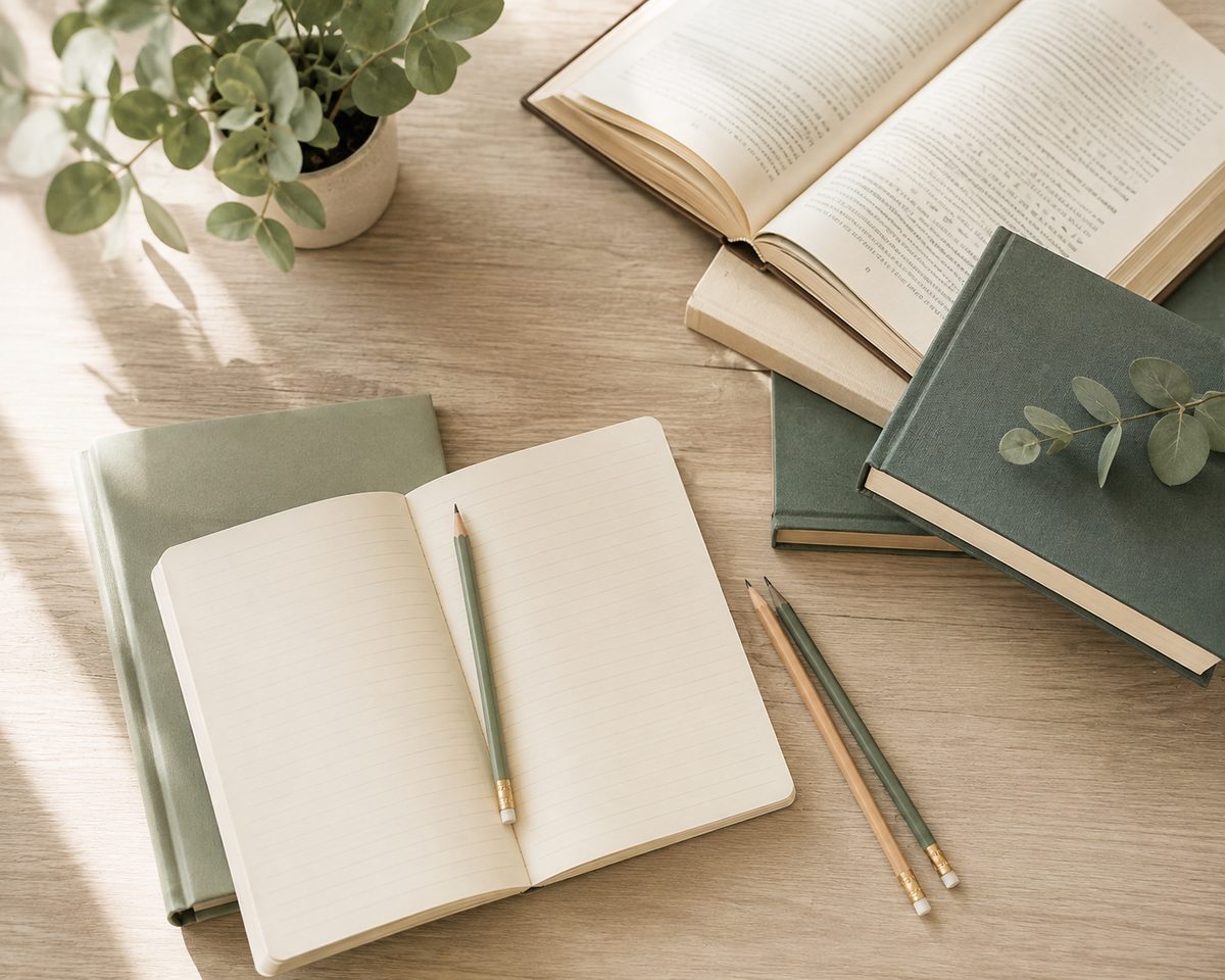 Scrivania con libri quaderni e matite per lo studio — tutoraggio DSA e ADHD Roma